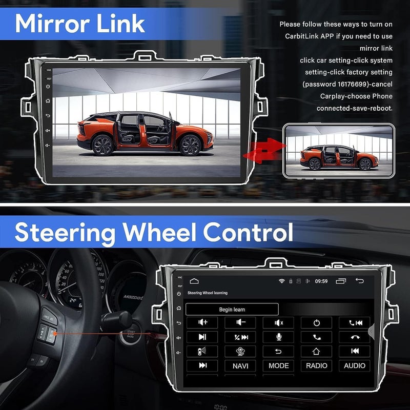 Binize Android 13 Car Stereo Radio Head Unit Compatible with Toyota Corolla 2007 2008 2009 2010 2011 2012 2013 Wireless CarPlay&Android Auto,Touch Screen Car Radio Support Bluetooth,GPS Navigation - Image 4